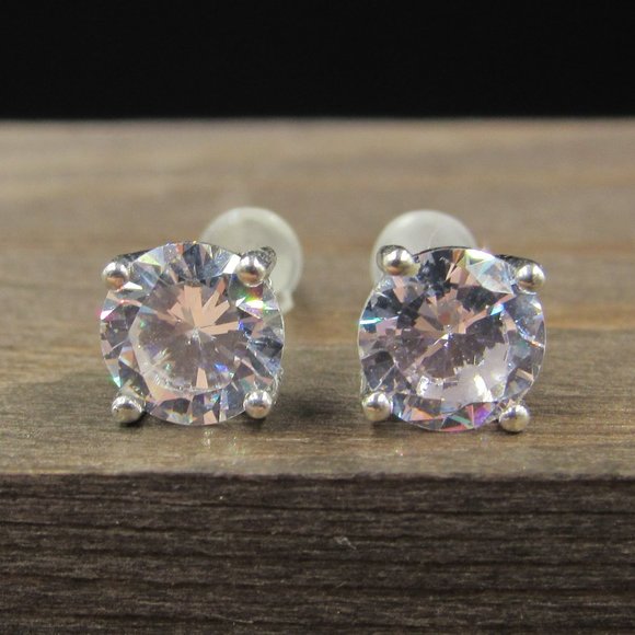 Jewelry - Sterling Silver Stylish Round CZ Gem Stud Earrings Vintage